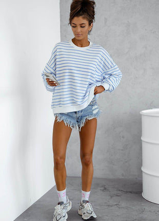 Loose-Fit Striped Sweatshirt with Round Neckline – Comfortable & Casual - MimiStylez