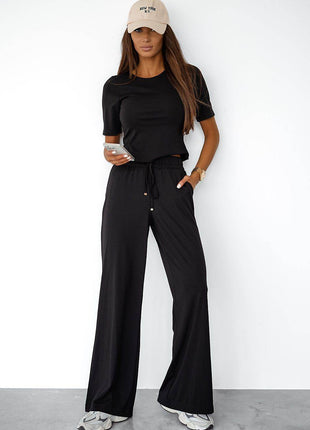 Ladies' Viscose Set with Short-Sleeve Top & Tie-Waist Pants – Soft, Stretchy & Everyday Ready - MimiStylez