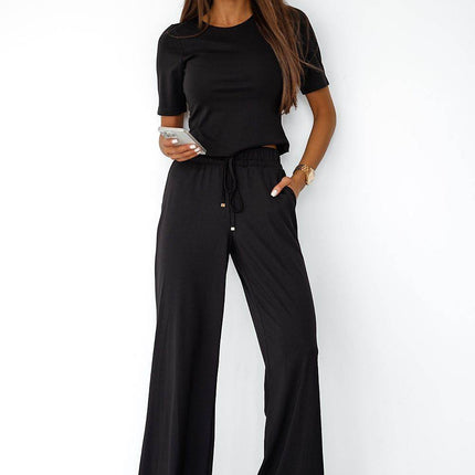 Ladies' Viscose Set with Short-Sleeve Top & Tie-Waist Pants – Soft, Stretchy & Everyday Ready - MimiStylez