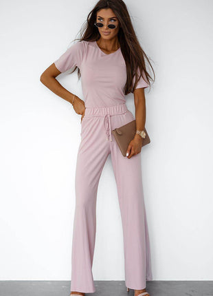 Ladies' Viscose Set with Short-Sleeve Top & Tie-Waist Pants – Soft, Stretchy & Everyday Ready - MimiStylez
