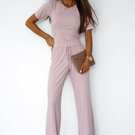 Ladies' Viscose Set with Short-Sleeve Top & Tie-Waist Pants – Soft, Stretchy & Everyday Ready - MimiStylez