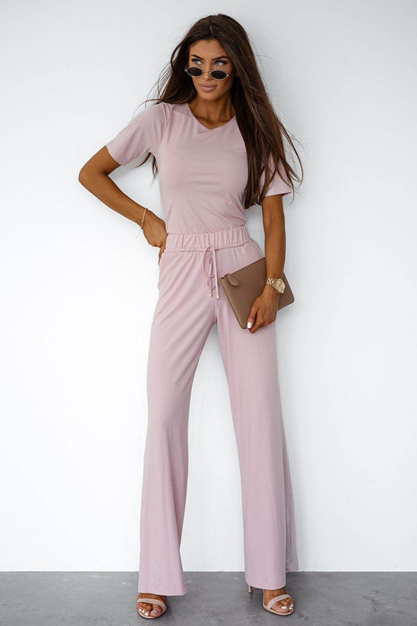Ladies' Viscose Set with Short-Sleeve Top & Tie-Waist Pants – Soft, Stretchy & Everyday Ready - MimiStylez