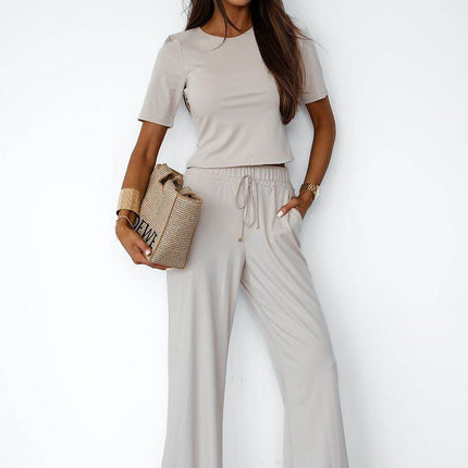 Ladies' Viscose Set with Short-Sleeve Top & Tie-Waist Pants – Soft, Stretchy & Everyday Ready - MimiStylez