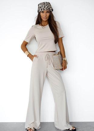 Ladies' Viscose Set with Short-Sleeve Top & Tie-Waist Pants – Soft, Stretchy & Everyday Ready - MimiStylez