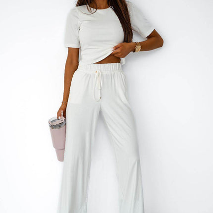 Ladies' Viscose Set with Short-Sleeve Top & Tie-Waist Pants – Soft, Stretchy & Everyday Ready - MimiStylez