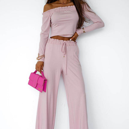Women's Viscose Set with Spanish Neckline Top & Ruched Waist Pants – Stylish & Comfortable - MimiStylez