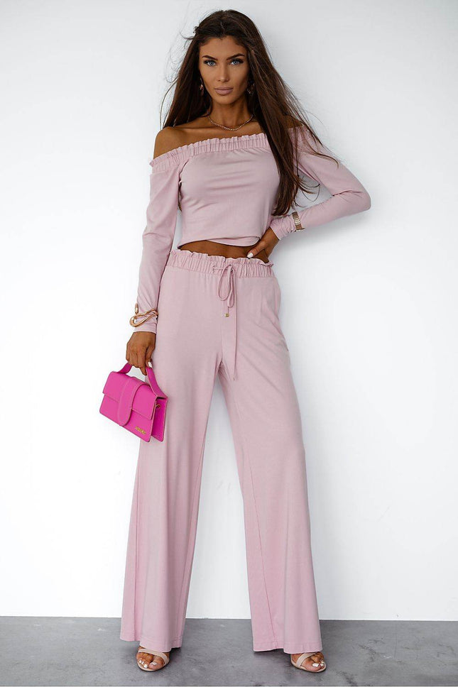 Women's Viscose Set with Spanish Neckline Top & Ruched Waist Pants – Stylish & Comfortable - MimiStylez