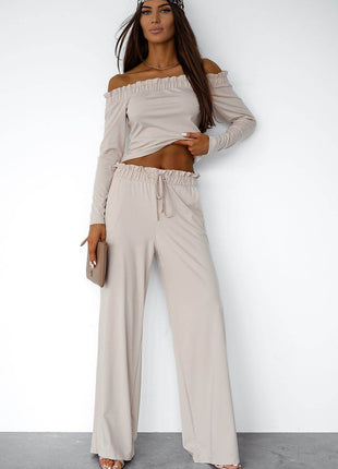 Women's Viscose Set with Spanish Neckline Top & Ruched Waist Pants – Stylish & Comfortable - MimiStylez