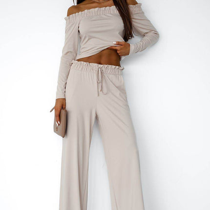 Women's Viscose Set with Spanish Neckline Top & Ruched Waist Pants – Stylish & Comfortable - MimiStylez