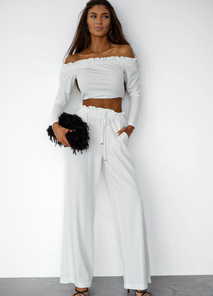 Women's Viscose Set with Spanish Neckline Top & Ruched Waist Pants – Stylish & Comfortable - MimiStylez