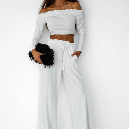 Women's Viscose Set with Spanish Neckline Top & Ruched Waist Pants – Stylish & Comfortable - MimiStylez