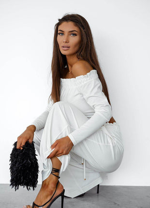 Women's Viscose Set with Spanish Neckline Top & Ruched Waist Pants – Stylish & Comfortable - MimiStylez