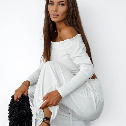Women's Viscose Set with Spanish Neckline Top & Ruched Waist Pants – Stylish & Comfortable - MimiStylez