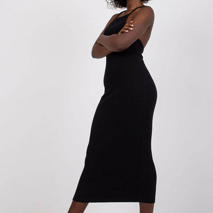 Ribbed Cotton Midi Pencil Cotton Dress with Square Neckline - MimiStylez