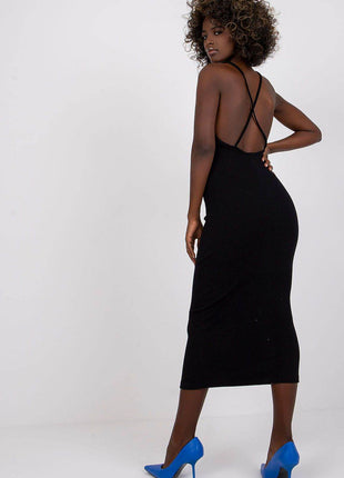 Ribbed Cotton Midi Pencil Cotton Dress with Square Neckline - MimiStylez