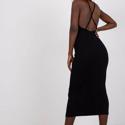 Ribbed Cotton Midi Pencil Cotton Dress with Square Neckline - MimiStylez