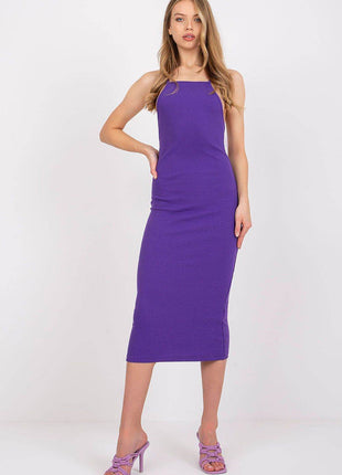 Ribbed Cotton Midi Pencil Cotton Dress with Square Neckline - MimiStylez
