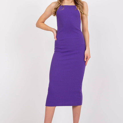 Ribbed Cotton Midi Pencil Cotton Dress with Square Neckline - MimiStylez