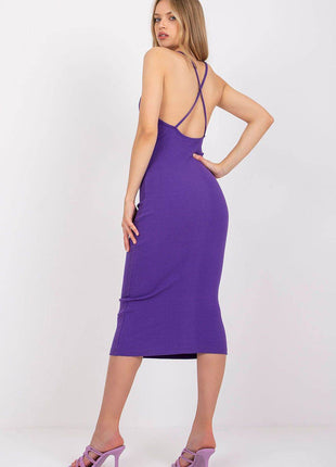 Ribbed Cotton Midi Pencil Cotton Dress with Square Neckline - MimiStylez