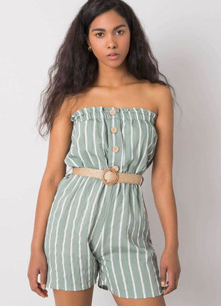Casual Striped Jumpsuit with Elastic Waist & Decorative Buttons - MimiStylez