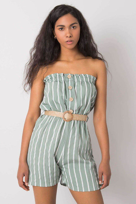 Casual Striped Jumpsuit with Elastic Waist & Decorative Buttons - MimiStylez