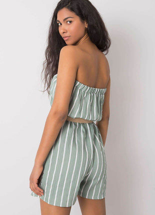 Casual Striped Jumpsuit with Elastic Waist & Decorative Buttons - MimiStylez