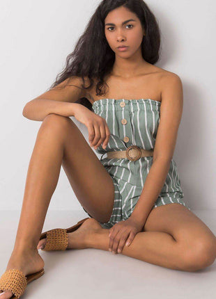 Casual Striped Jumpsuit with Elastic Waist & Decorative Buttons - MimiStylez