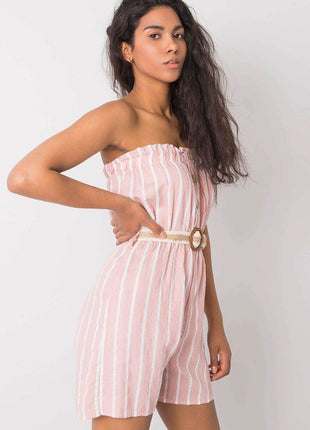 Casual Striped Jumpsuit with Elastic Waist & Decorative Buttons - MimiStylez