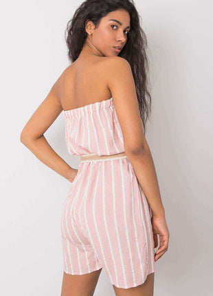 Casual Striped Jumpsuit with Elastic Waist & Decorative Buttons - MimiStylez