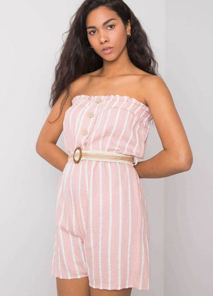 Casual Striped Jumpsuit with Elastic Waist & Decorative Buttons - MimiStylez