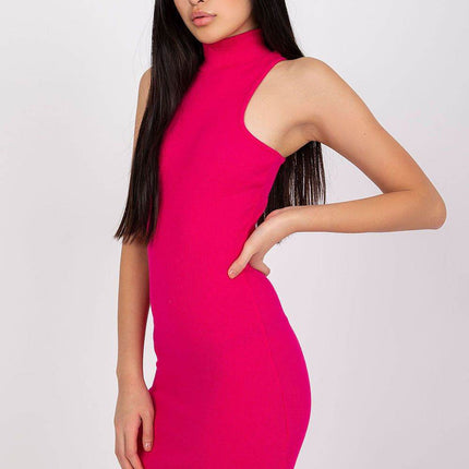Sleeveless Ribbed Knit Pencil Cotton Dress with Turtleneck - MimiStylez