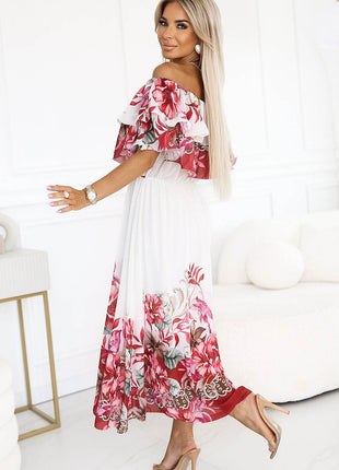 Spanish-Style Floral Ombre Maxi Dress with Ruffle Top & Elastic Waist - MimiStylez