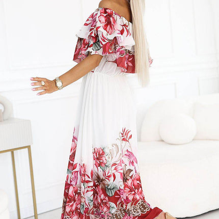 Spanish-Style Floral Ombre Maxi Dress with Ruffle Top & Elastic Waist - MimiStylez