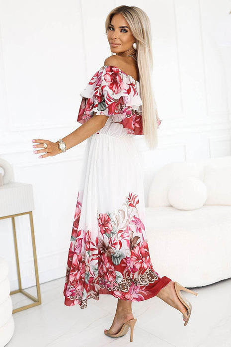 Spanish-Style Floral Ombre Maxi Dress with Ruffle Top & Elastic Waist - MimiStylez