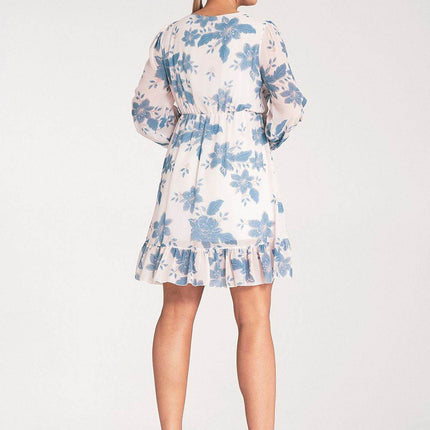 Floral Midi Dress with Wrap Neckline, Buttoned Long Sleeves & Elastic Waist - MimiStylez
