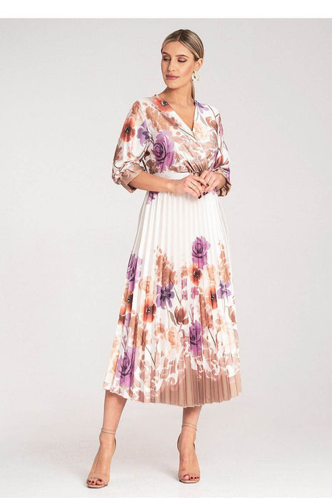 Floral Satin Maxi Dress with Wrap Neckline, Pleated Hem & Elastic Waistband - MimiStylez