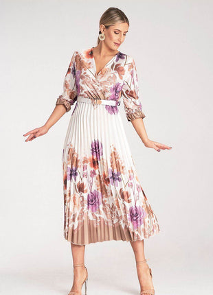 Floral Satin Maxi Dress with Wrap Neckline, Pleated Hem & Elastic Waistband - MimiStylez