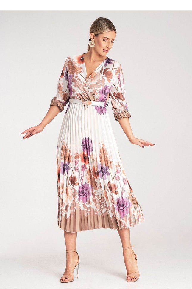Floral Satin Maxi Dress with Wrap Neckline, Pleated Hem & Elastic Waistband - MimiStylez