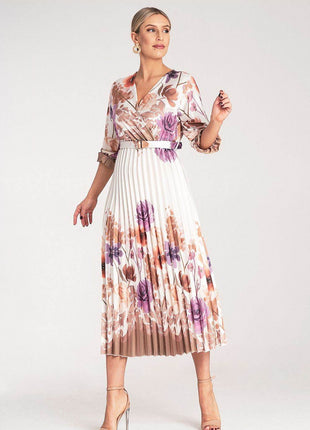 Floral Satin Maxi Dress with Wrap Neckline, Pleated Hem & Elastic Waistband - MimiStylez
