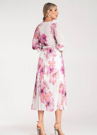 Floral Midi Dress with Wrap Neckline, Pleats & Elastic Waist – Viscose Lined - MimiStylez