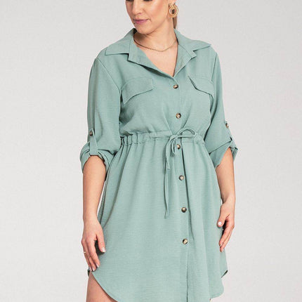 Classic Shirt Dress with Waist Tie, Button Front & Roll-Up Sleeves - MimiStylez