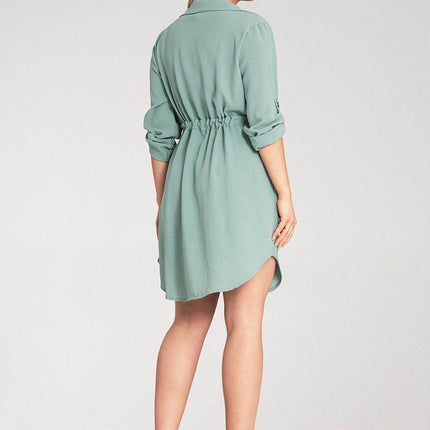 Classic Shirt Dress with Waist Tie, Button Front & Roll-Up Sleeves - MimiStylez