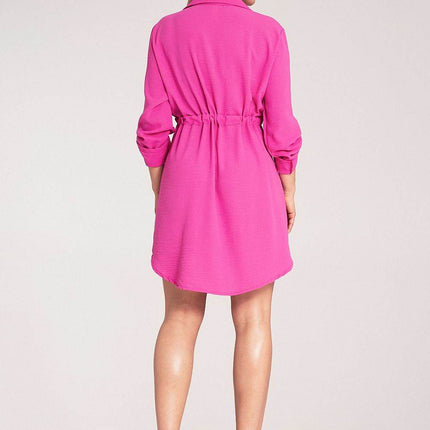 Classic Shirt Dress with Waist Tie, Button Front & Roll-Up Sleeves - MimiStylez