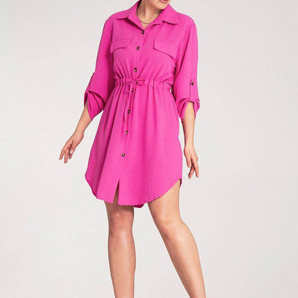 Classic Shirt Dress with Waist Tie, Button Front & Roll-Up Sleeves - MimiStylez