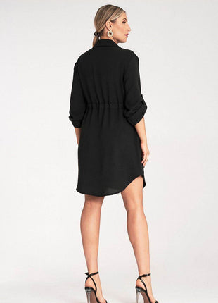 Classic Shirt Dress with Waist Tie, Button Front & Roll-Up Sleeves - MimiStylez