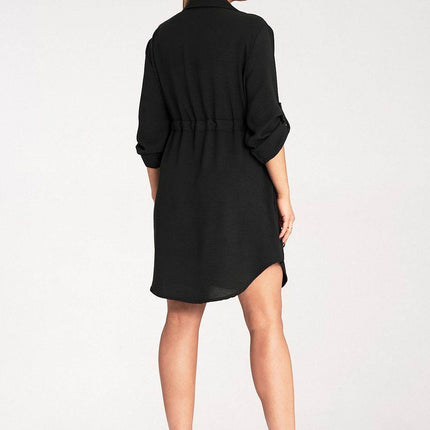 Classic Shirt Dress with Waist Tie, Button Front & Roll-Up Sleeves - MimiStylez