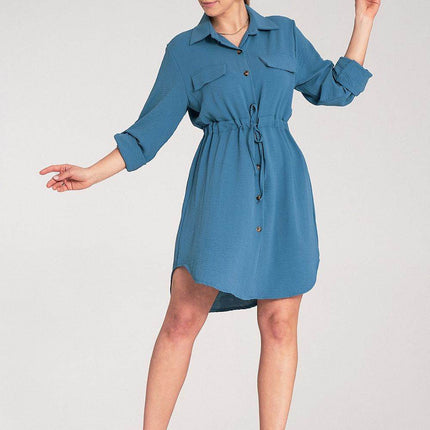 Classic Shirt Dress with Waist Tie, Button Front & Roll-Up Sleeves - MimiStylez