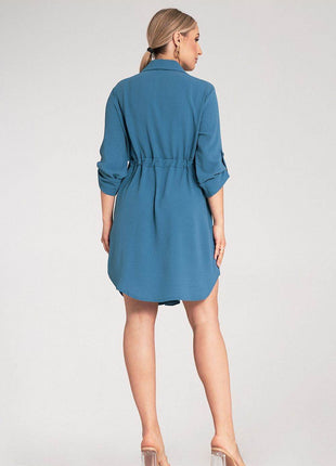 Classic Shirt Dress with Waist Tie, Button Front & Roll-Up Sleeves - MimiStylez