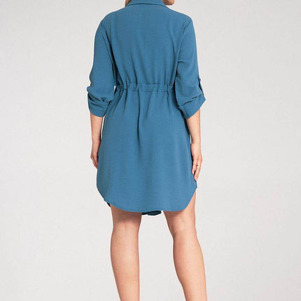Classic Shirt Dress with Waist Tie, Button Front & Roll-Up Sleeves - MimiStylez