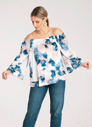 Spanish-Style Top with Wide Neckline & 3/4 Sleeves - MimiStylez